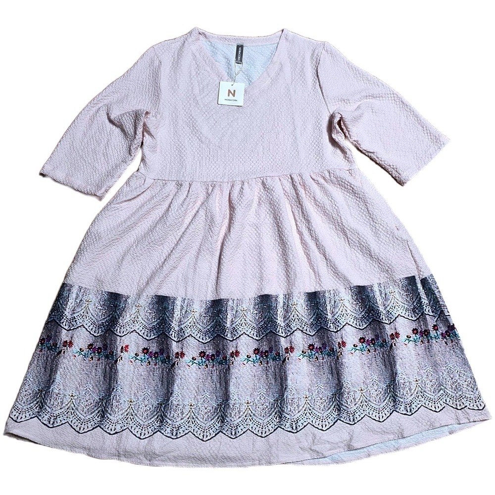 New NORACORA Flounce Dress Women's Size L Pink Textured V‎ Neck